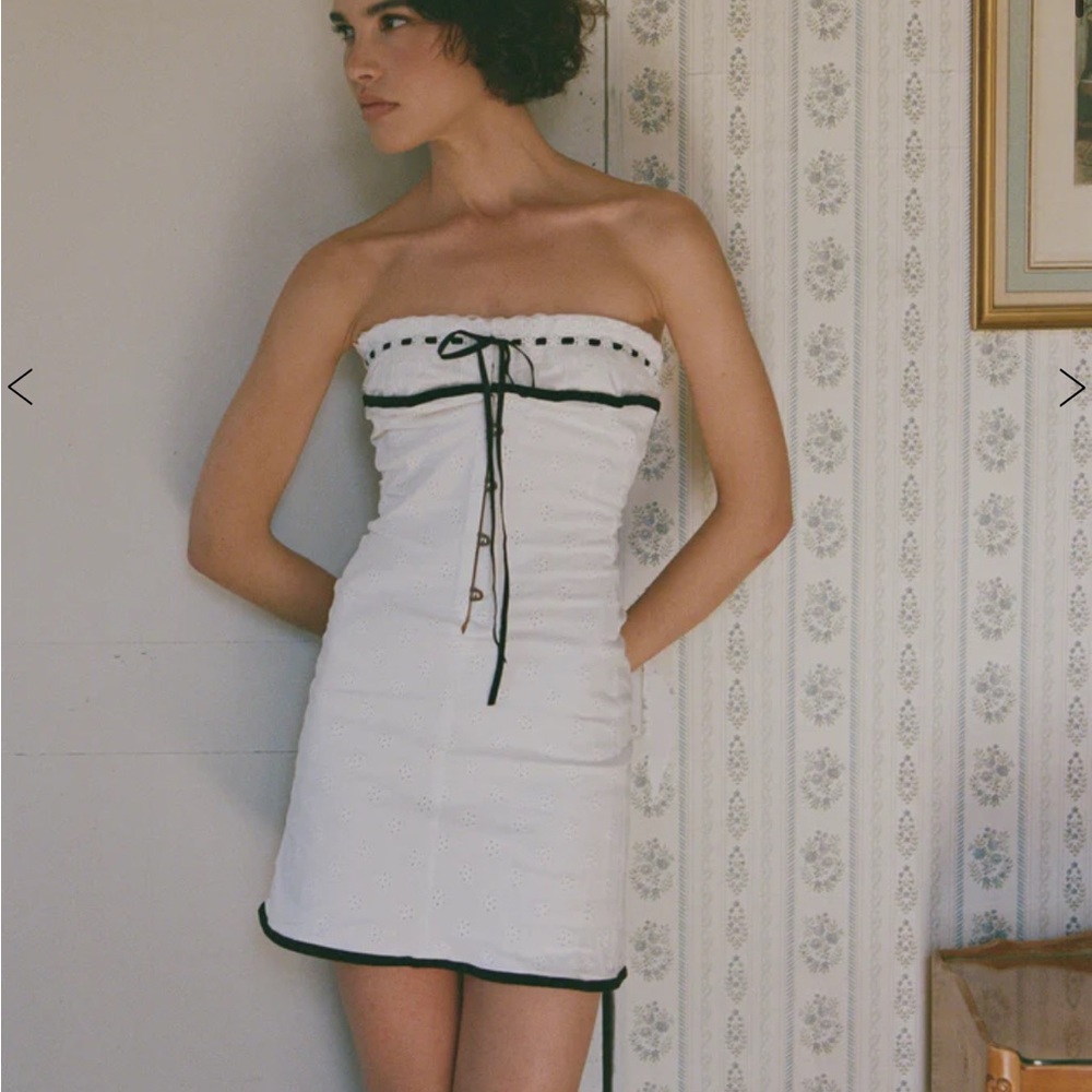 With Jean Strapless White Dress with Black Accents